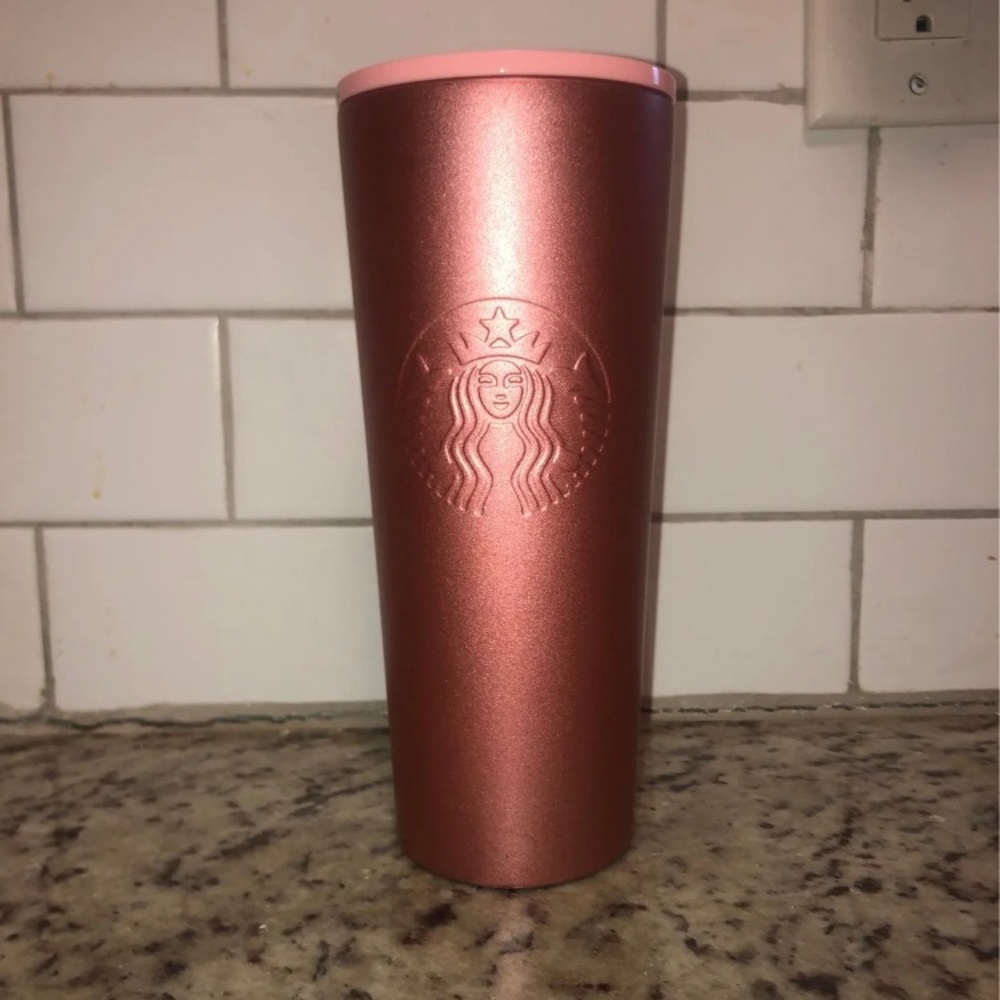 Starbucks Metallic Rose Gold Pink Tumbler Light Damage No Straw
